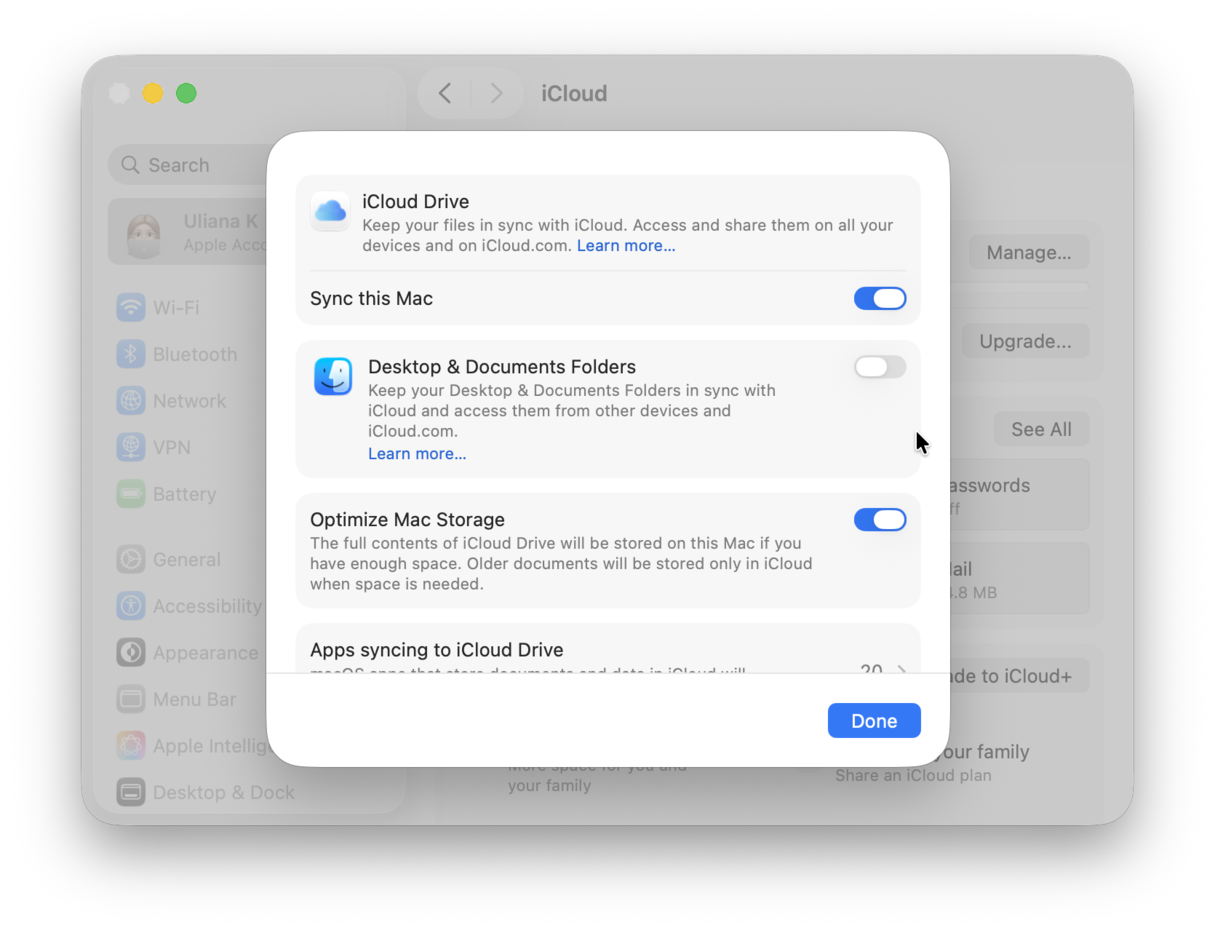 iCloud Drive settings on Mac
