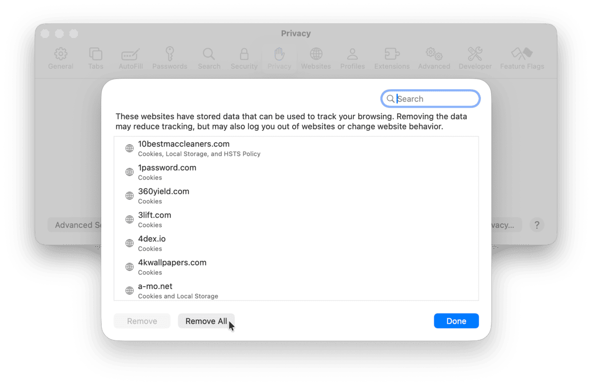 Clear cached files and cookies in Safari