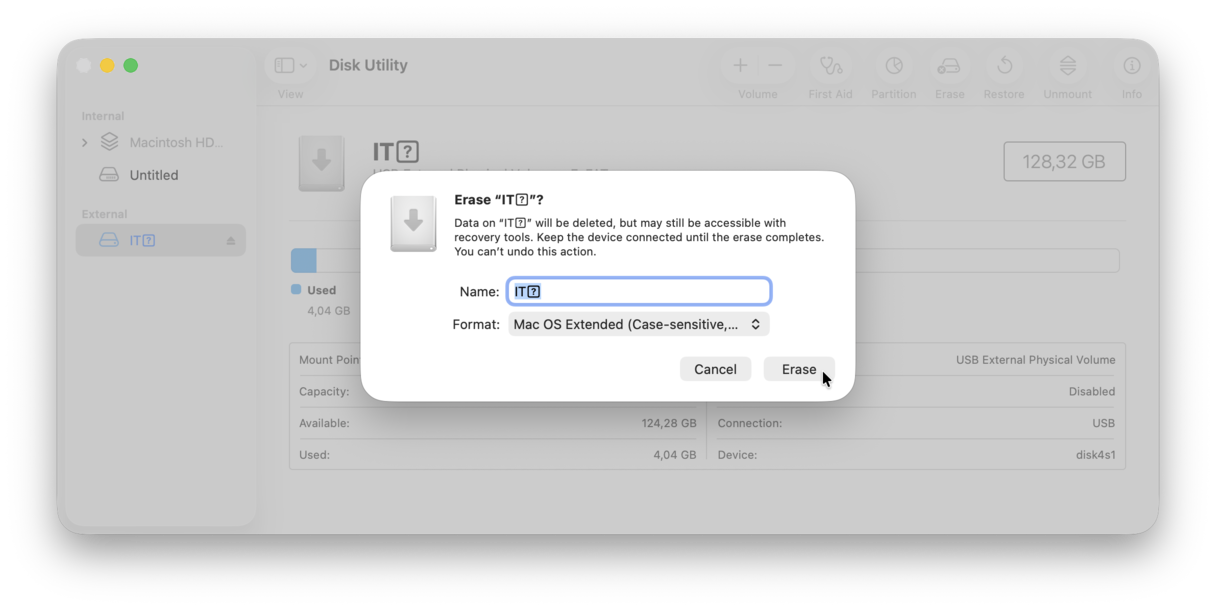 How to reformat external drive on Mac