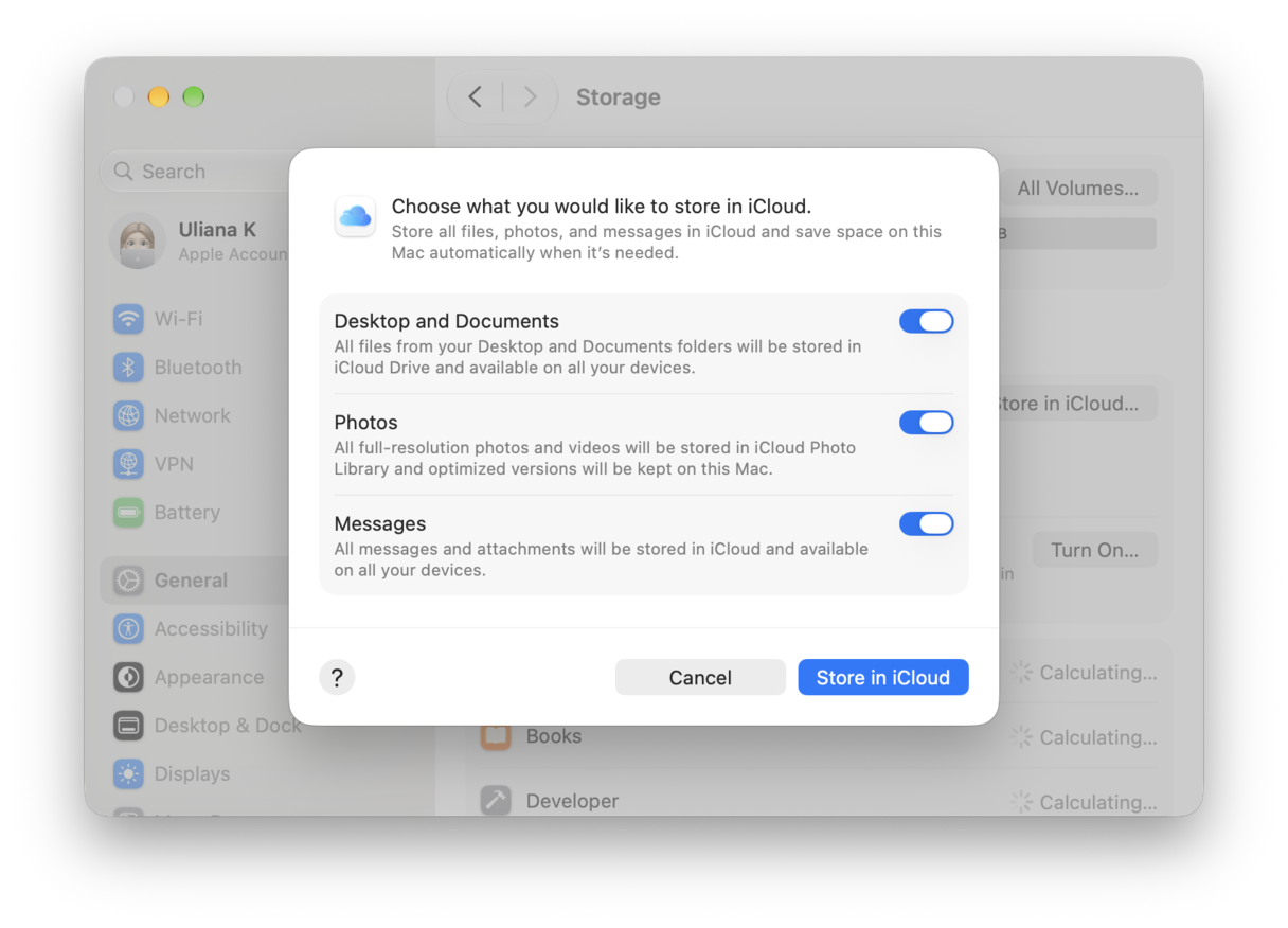 Store in iCloud