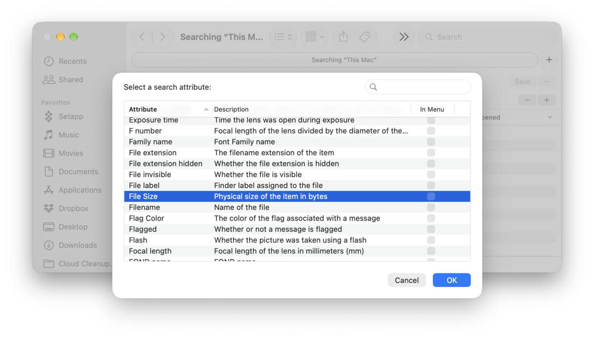 how to set search parameters in the Finder