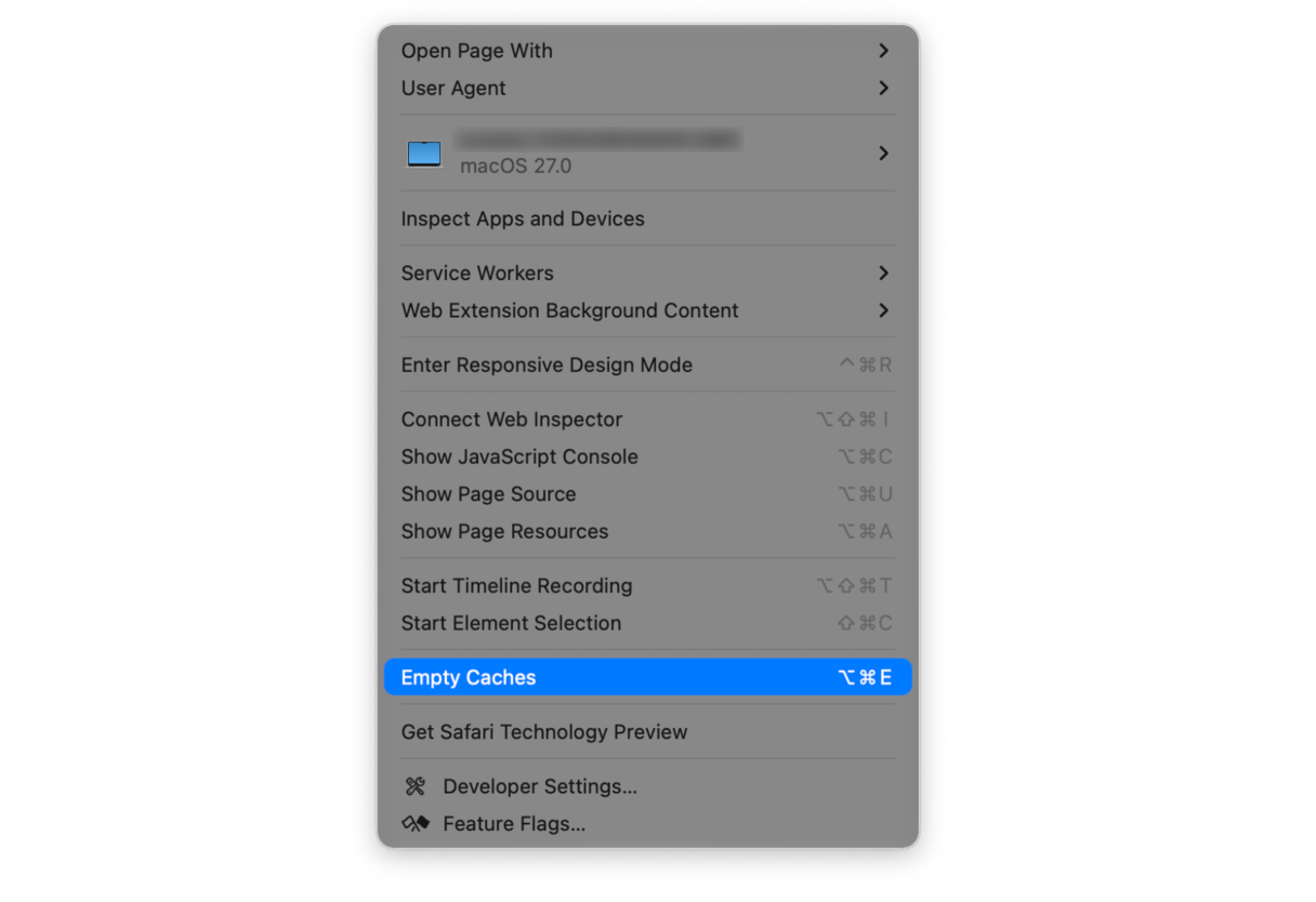 empty caches in Safari