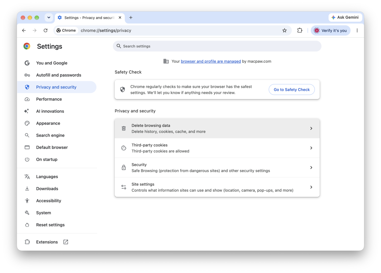 Delete cache in Chrome
