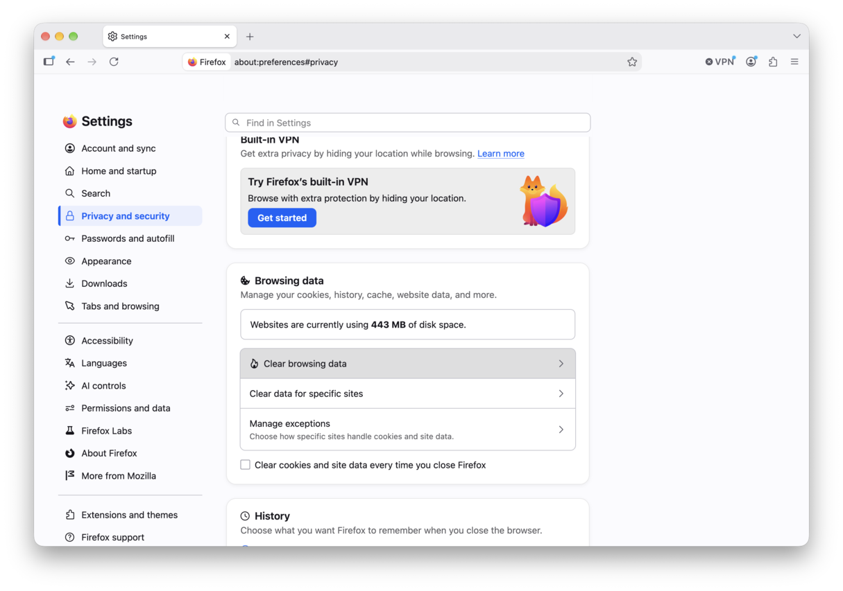 remove cache in Firefox in macOS Tahoe