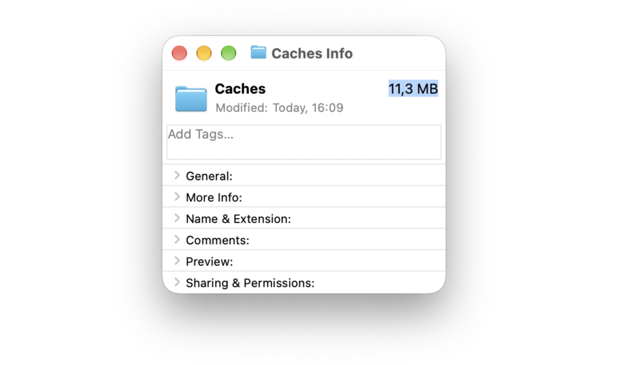 Check the size of caches folder
