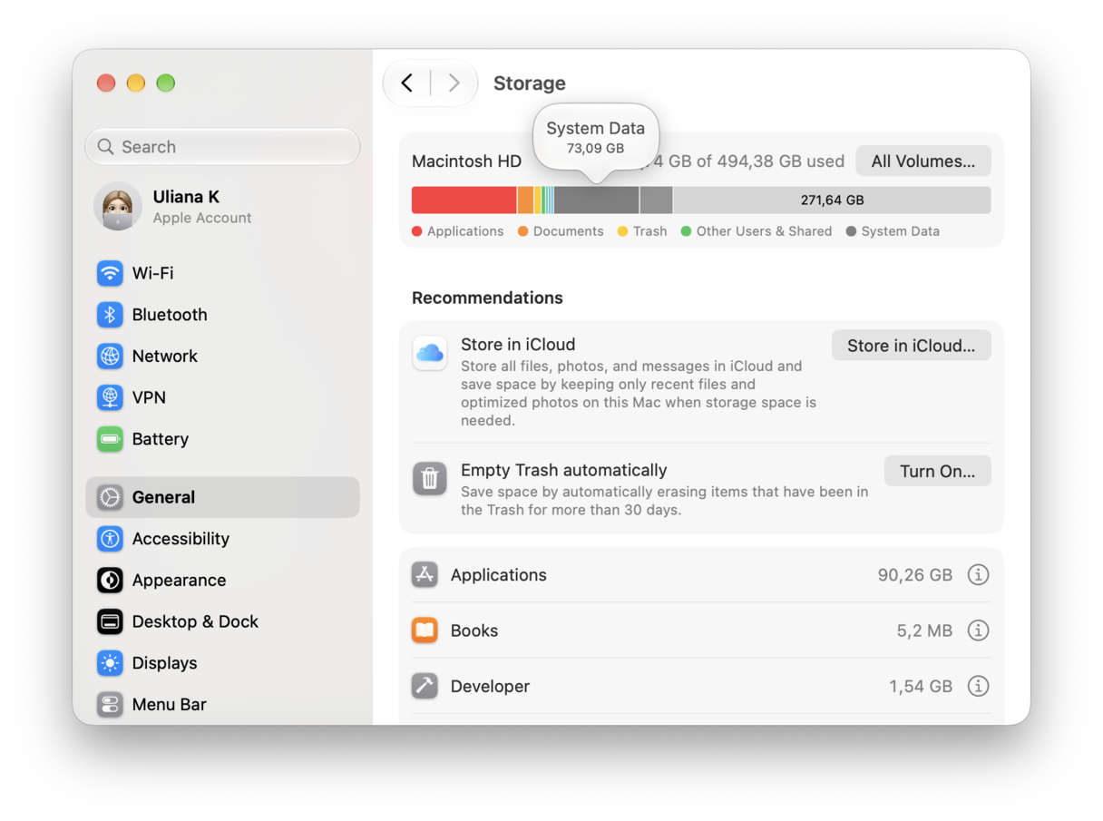 System Data huge on Mac