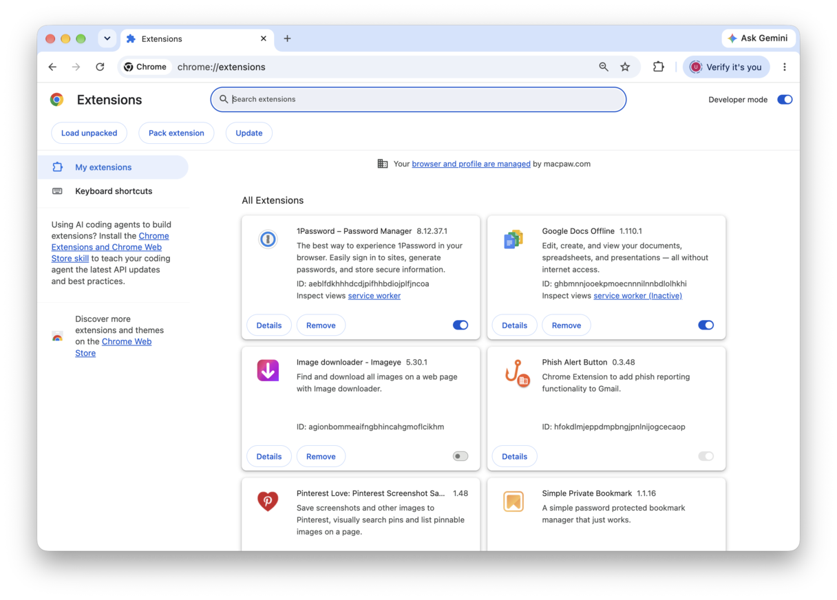 Remove unused extensions