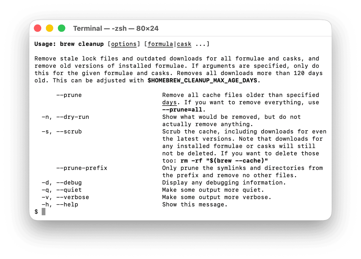 Running brew cleanup command