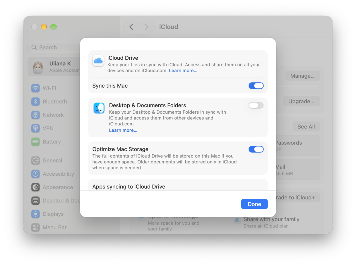Change iCloud Drive settings