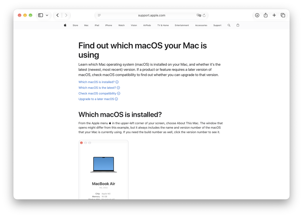 macOSのバージョンと互換性を確認
