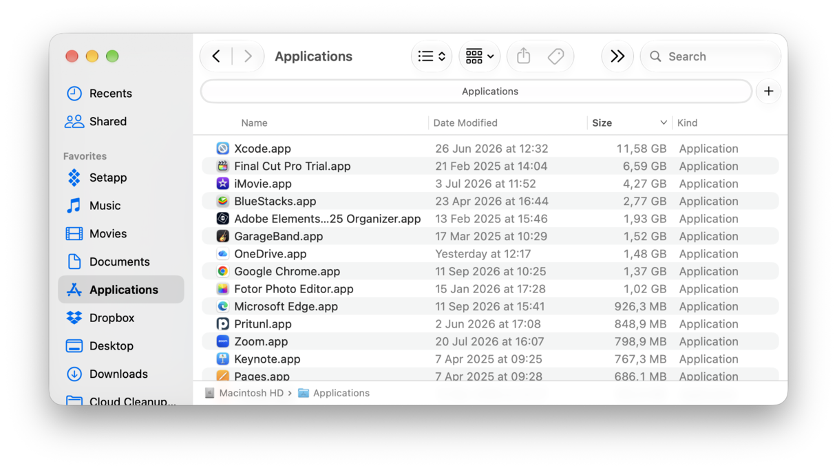 Applications folden on Mac
