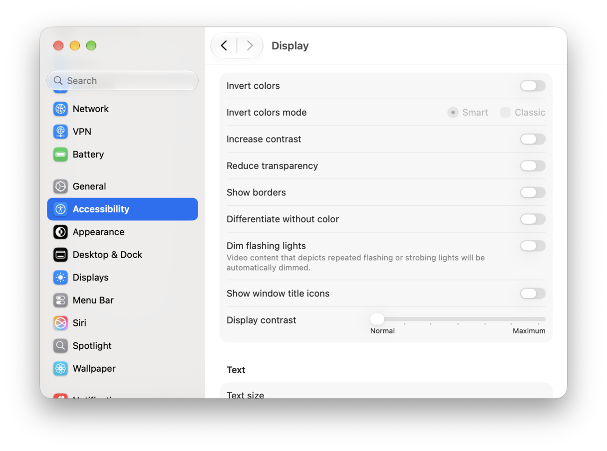 Accessibility settings on Mac