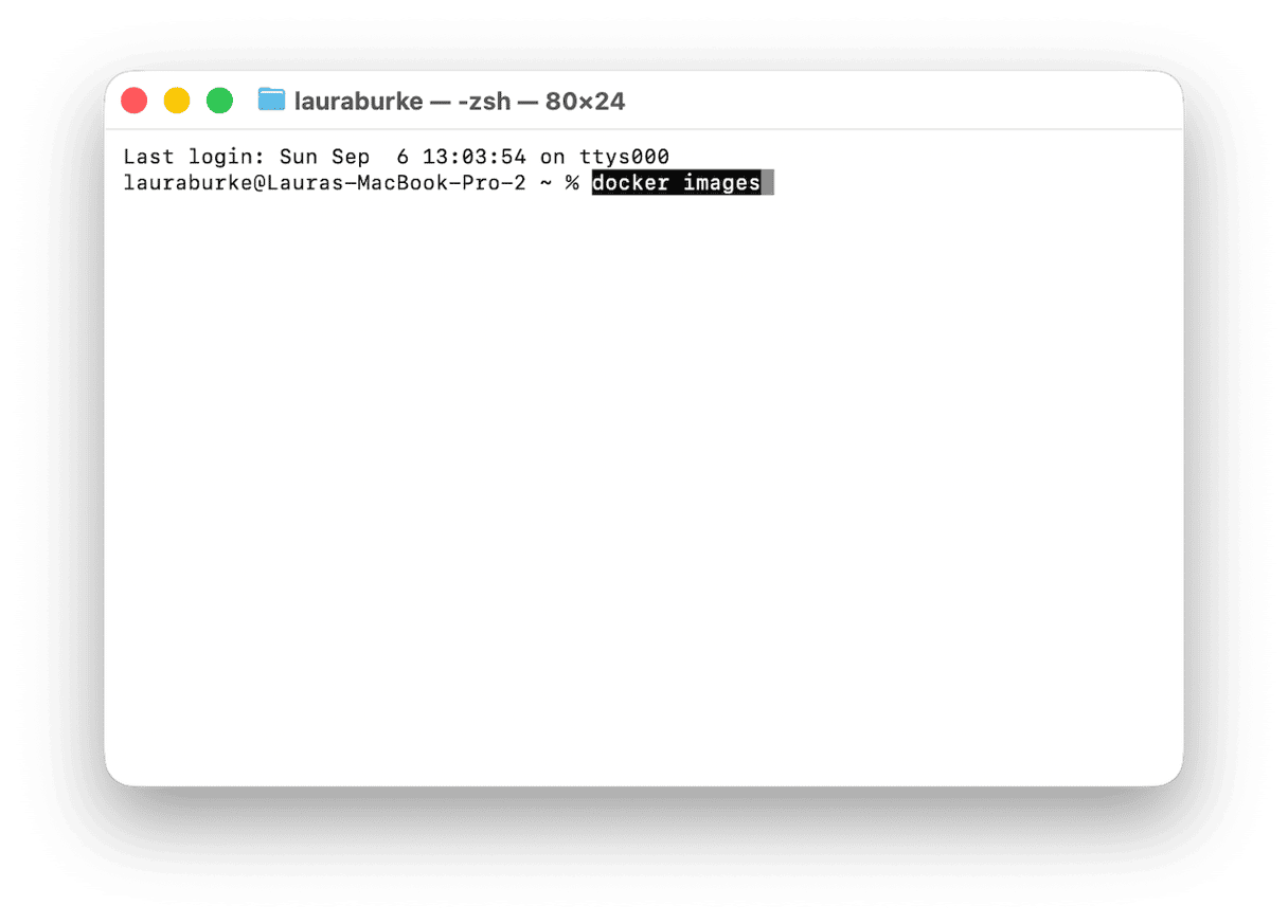 Terminal window running docker images command on macOS