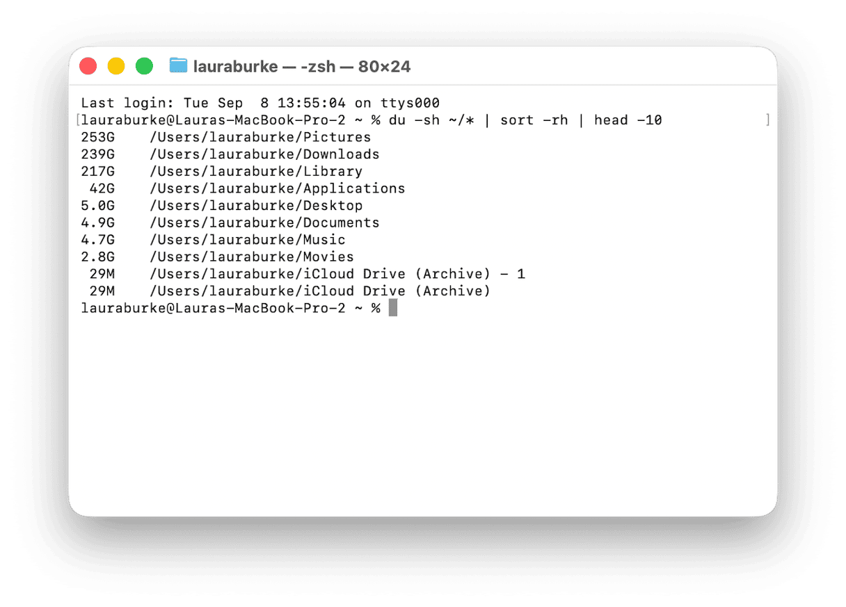 Terminal du command ranking largest folders by disk space used