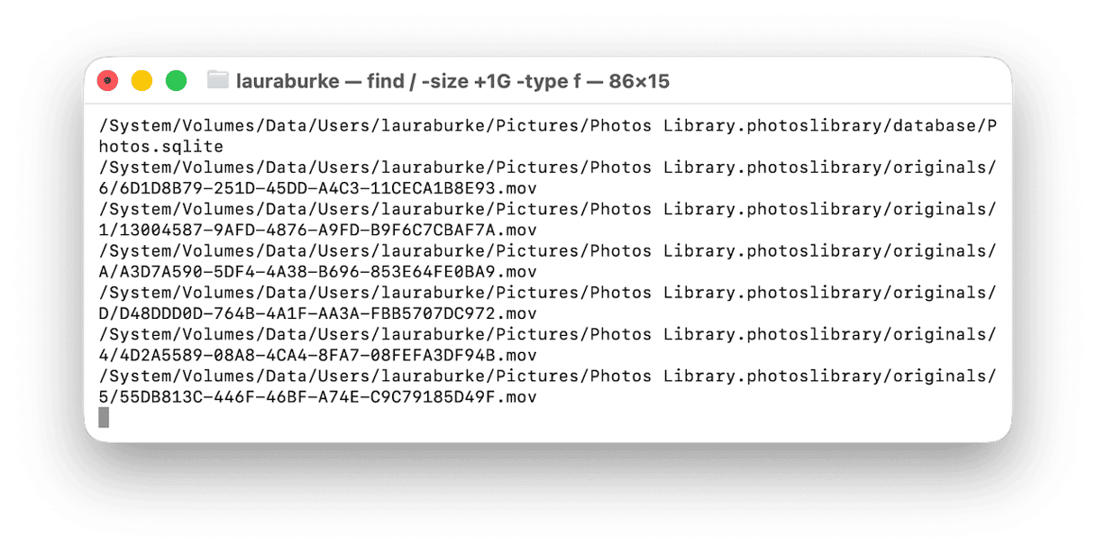 Terminal find command listing files larger than 1GB on Mac