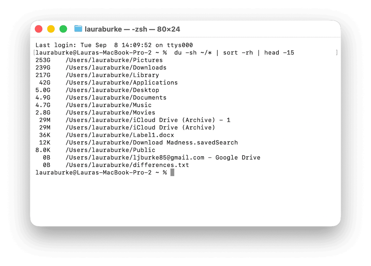 Terminal du command ranking largest files and folders by size