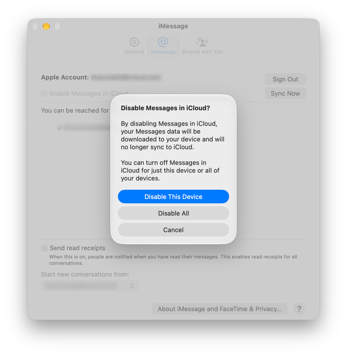 How to disable Messages in iCloud