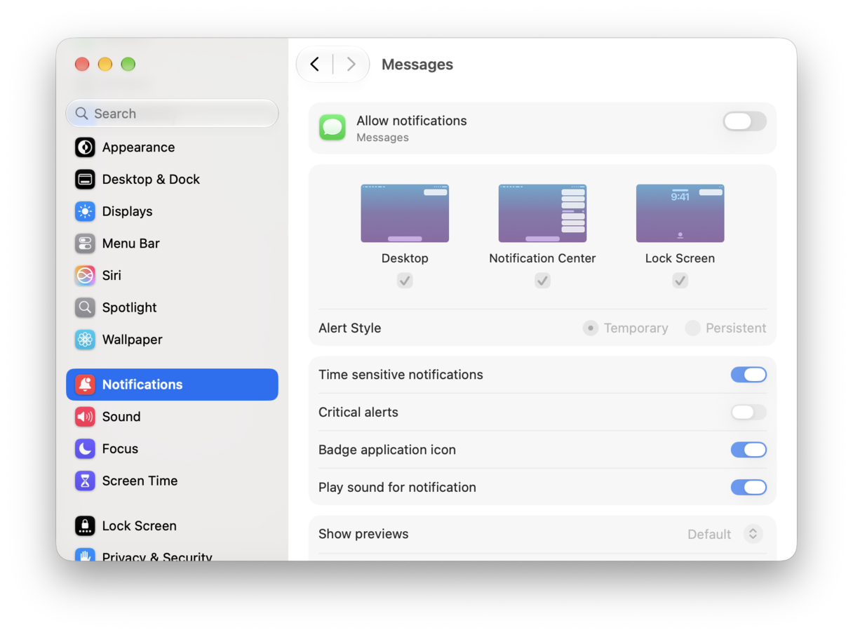 How to turn off notifications from iMessage