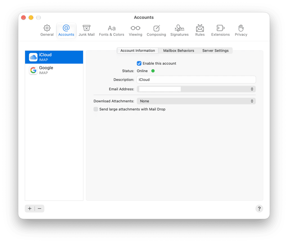 Change mail settings