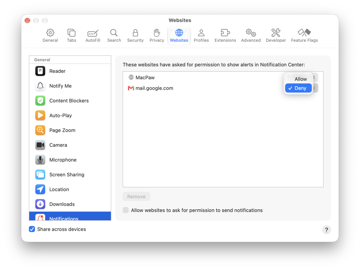 change notification settings in Safari