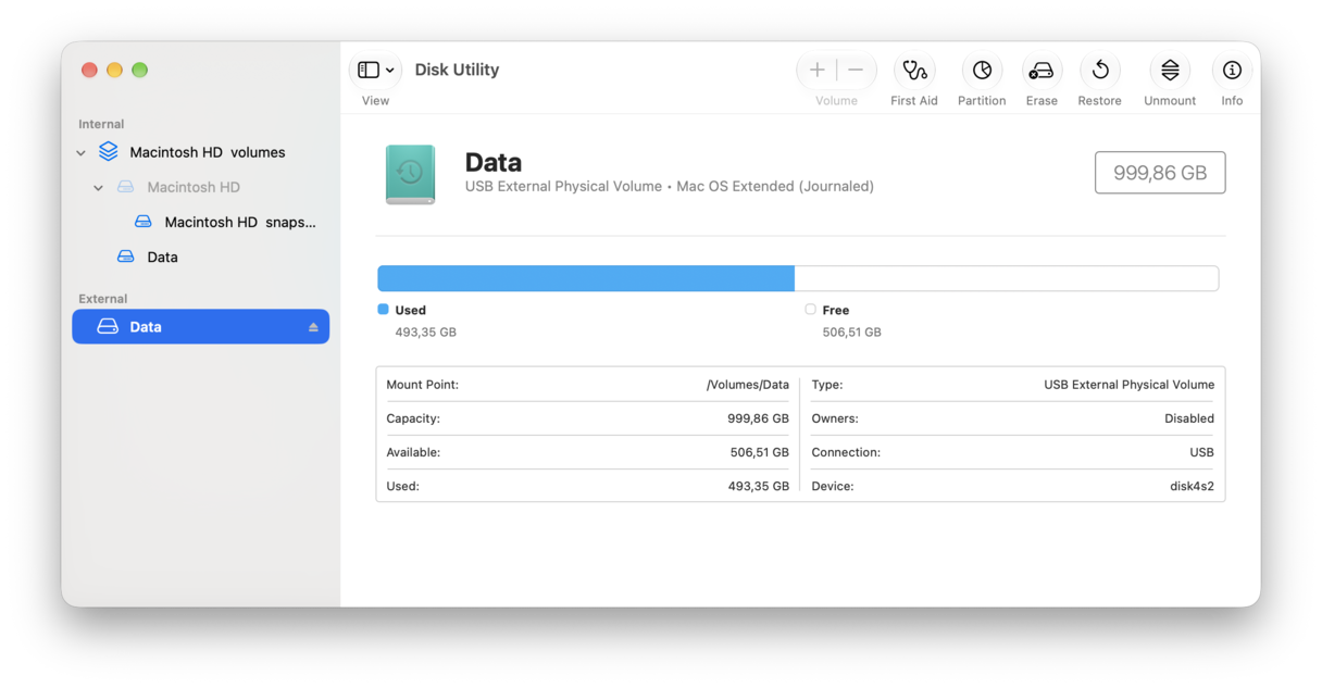 External drive in Disk Utility