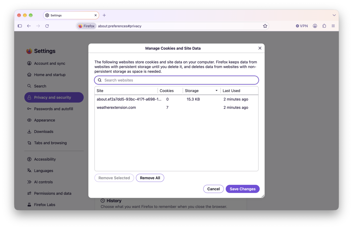 How to manage website data in Firefox