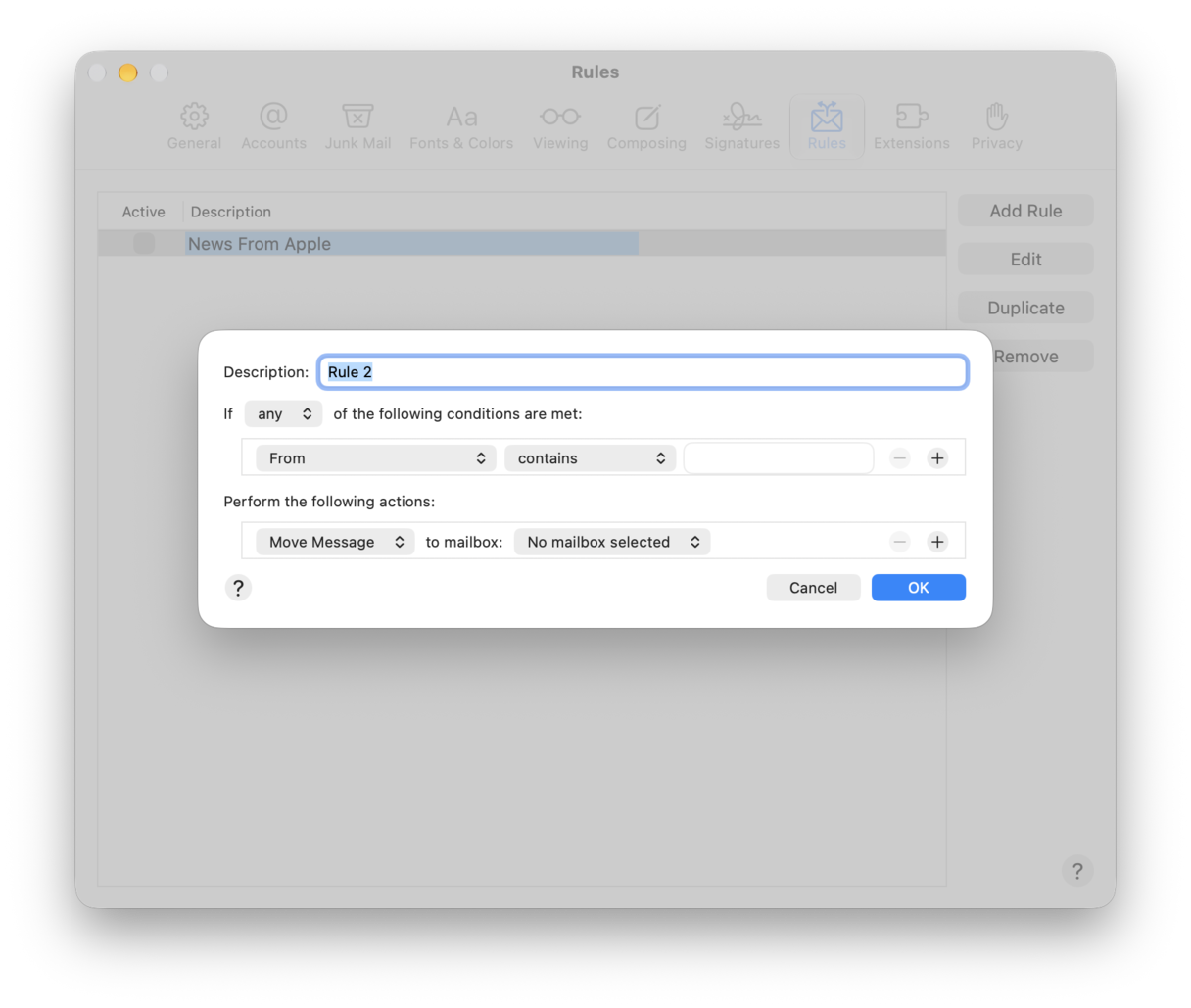 Create rules in the Mail app