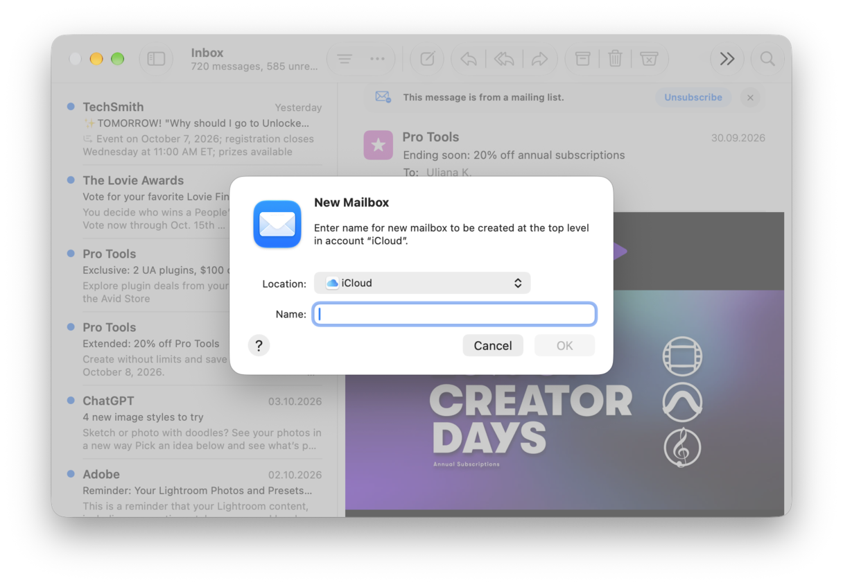 Create new mailboxes or folders
