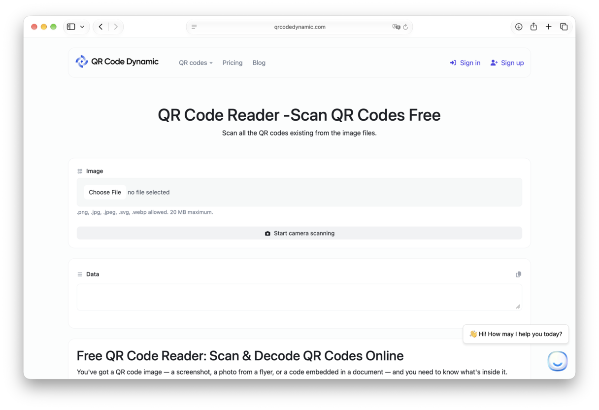QR code reader web service