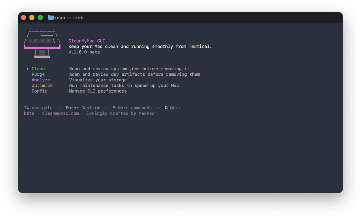 CleanMyMac CLI main screen