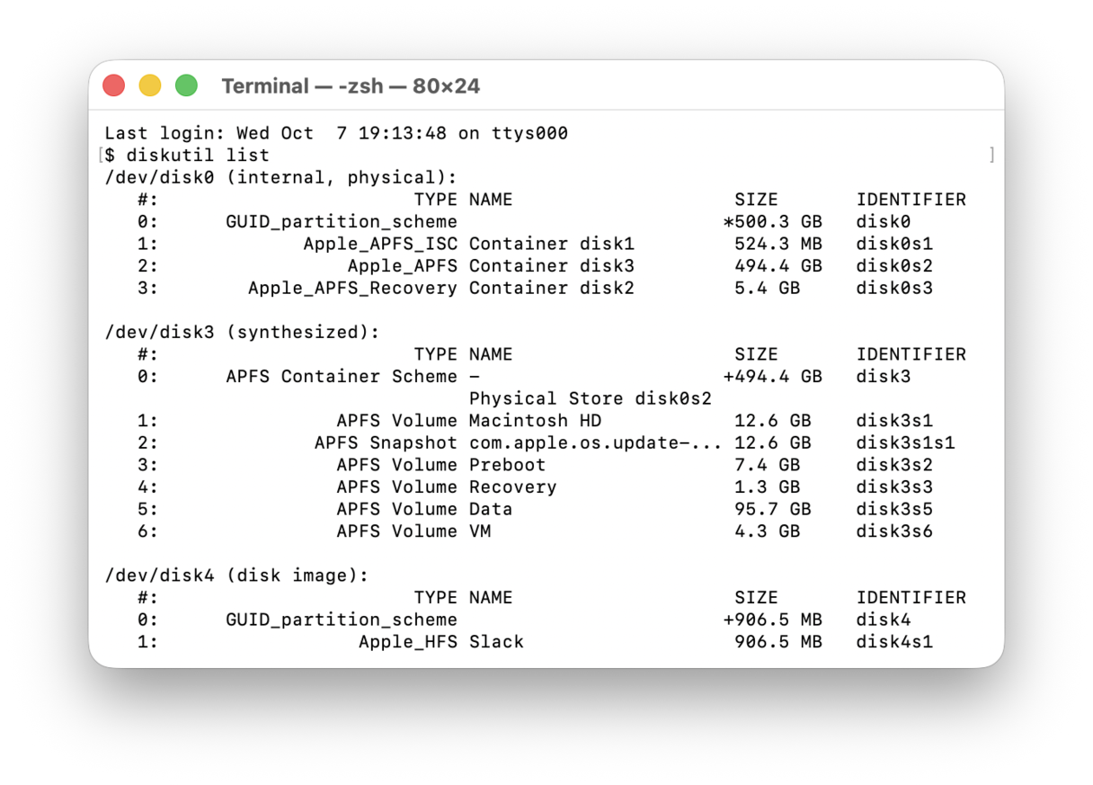 Find your internal disk in Terminal