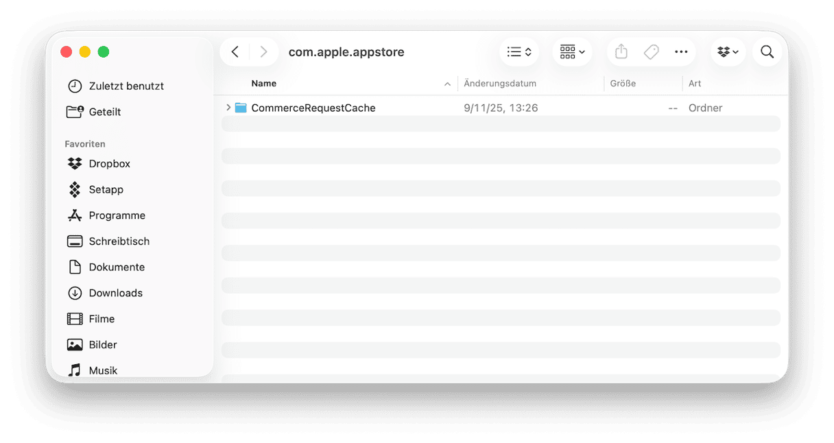 Ziehen Sie den Inhalt des Ordners &bdquo;com.apple.appstore&ldquo; in den Papierkorb