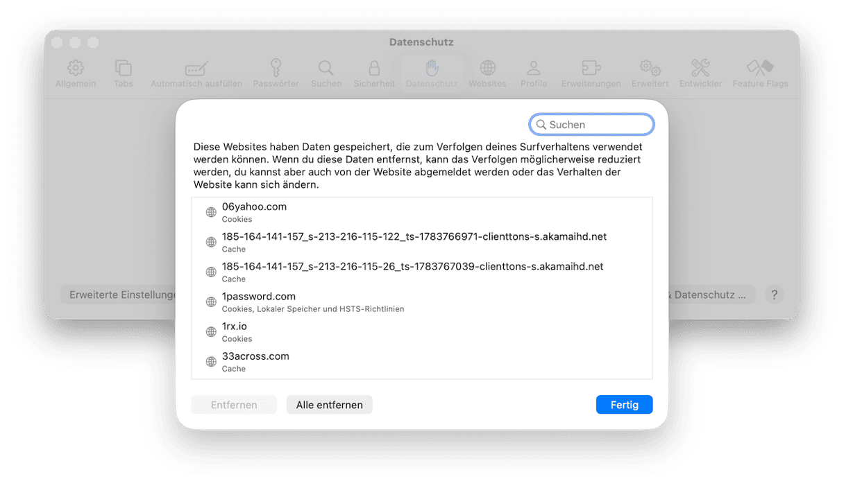 Gehen Sie jetzt zu &bdquo;Datenschutz&ldquo; und klicken Sie auf &bdquo;Websitedaten verwalten&ldquo;