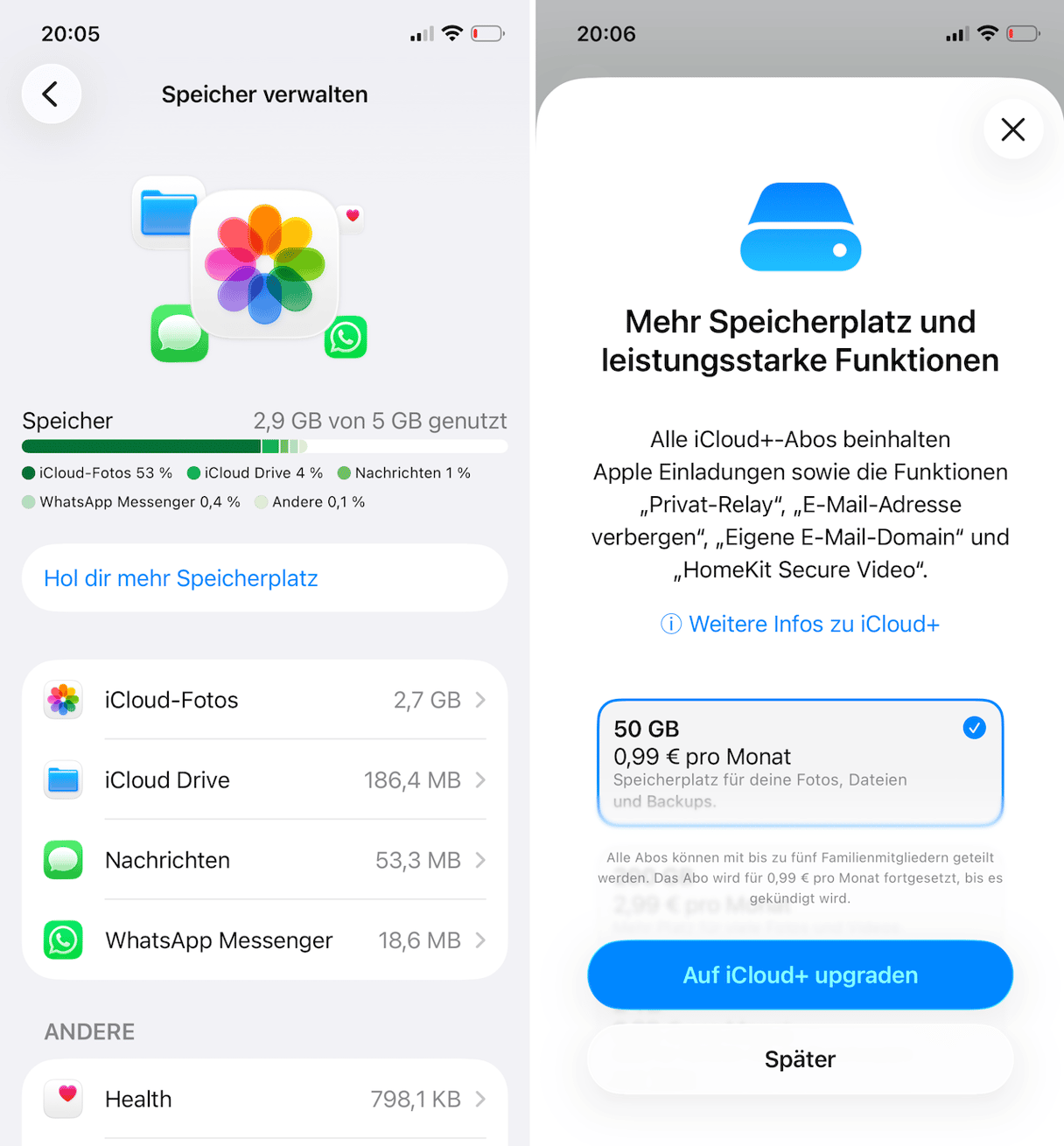 Einstellungen > Apple-ID > iCloud zu &bdquo;Account-Speicher verwalten&ldquo;