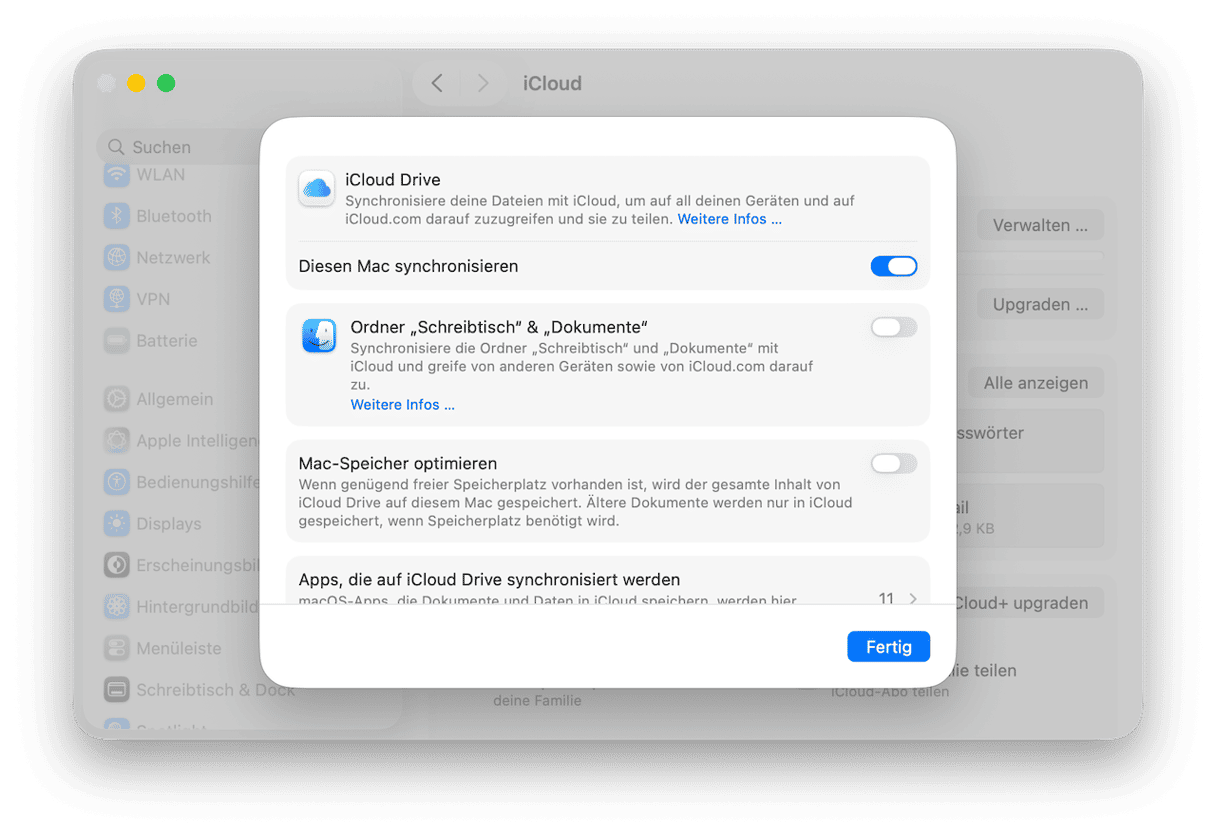 Systemeinstellungen > Apple Account > iCloud > Drive