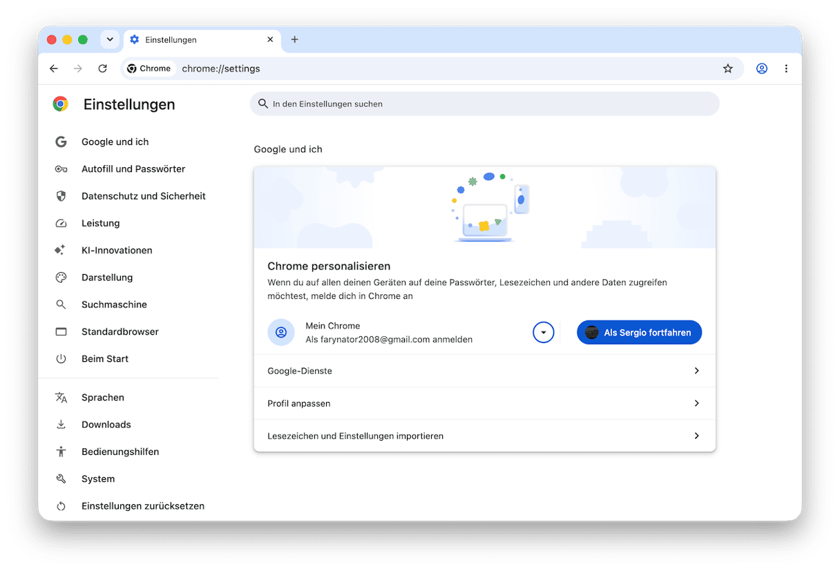Klicken Sie auf &bdquo;Synchronisieren und Google-Dienste&ldquo;
