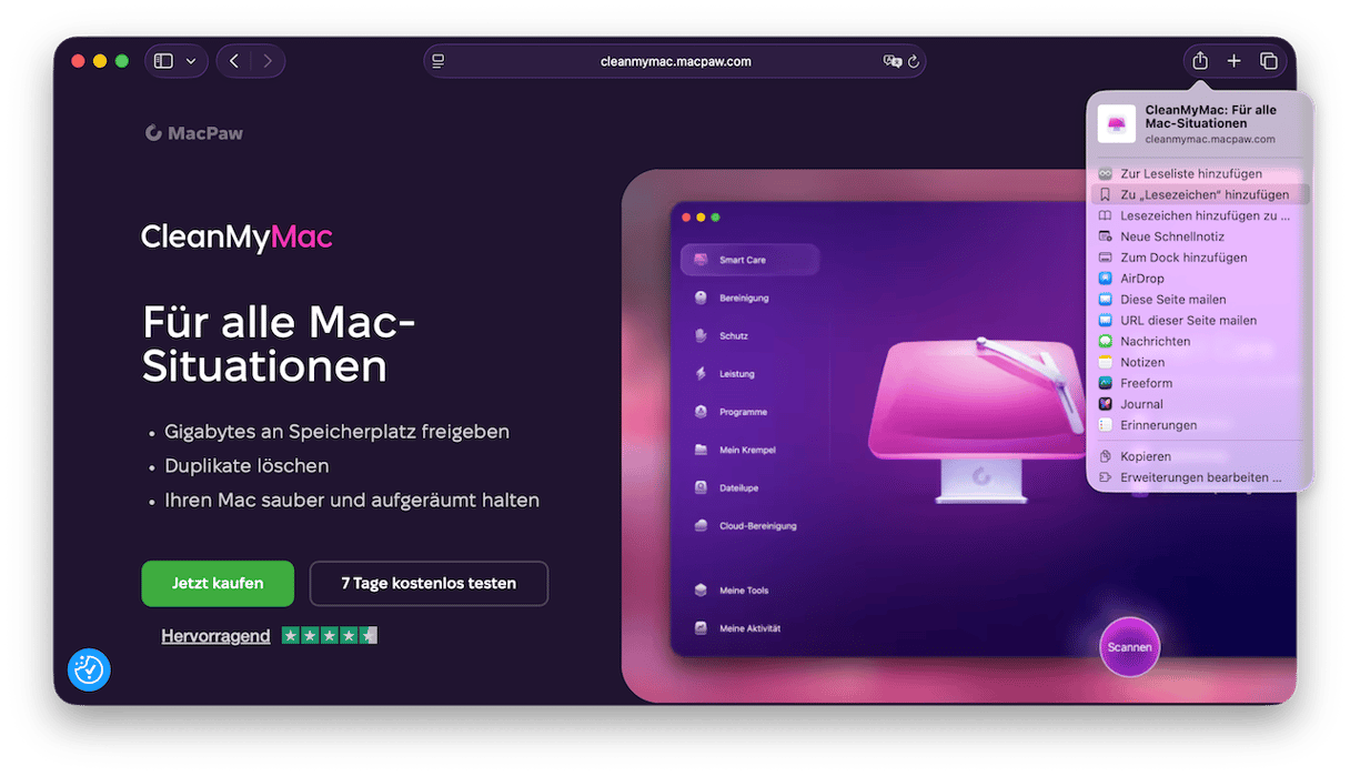 Browser-Tabs und Erweiterungen verwalten, CPU-Auslastung &uuml;berpr&uuml;fen und Mac aktualisieren