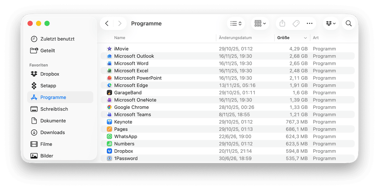 Jetzt sehen Sie alle auf dem Mac installierten Programme