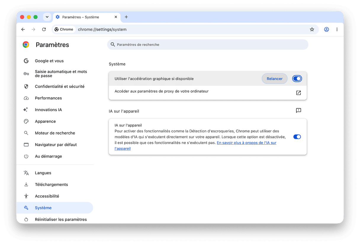 V&eacute;rifiez les param&egrave;tres de performances de Chrome