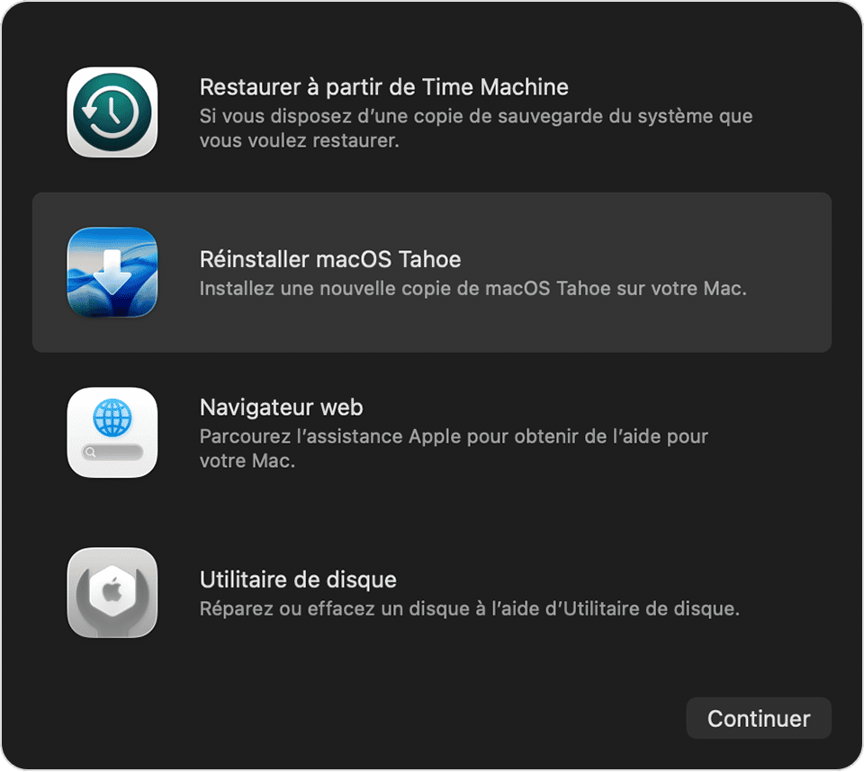 R&eacute;installez macOS