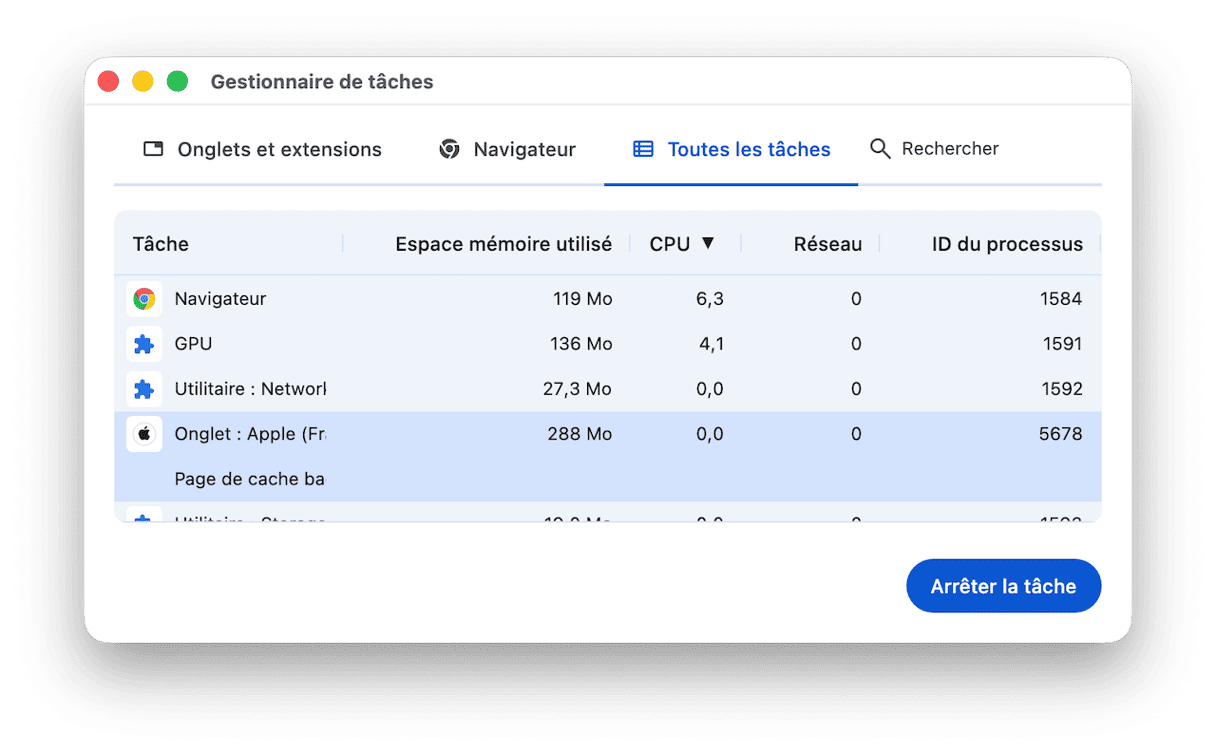 Plus d'outils > Gestionnaire de t&acirc;ches