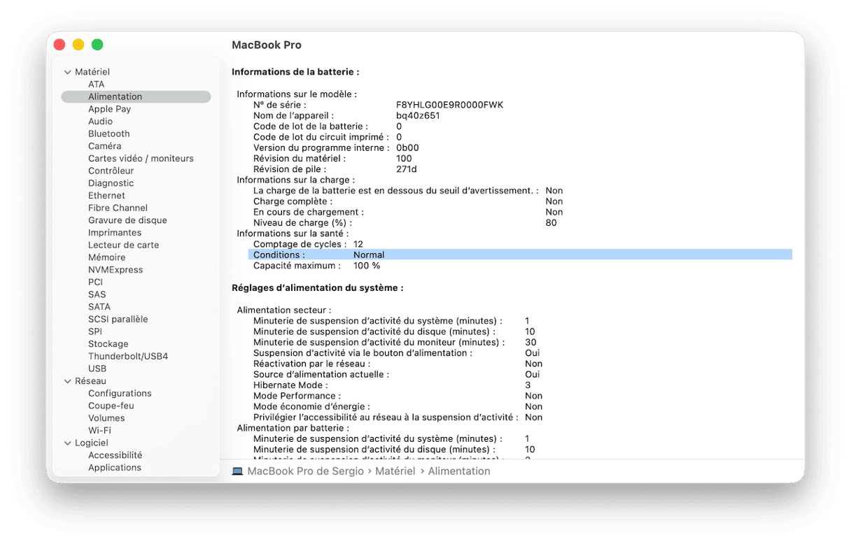Cliquez sur le menu Apple > &Agrave; propos de ce Mac > En savoir plus > Rapport syst&egrave;me