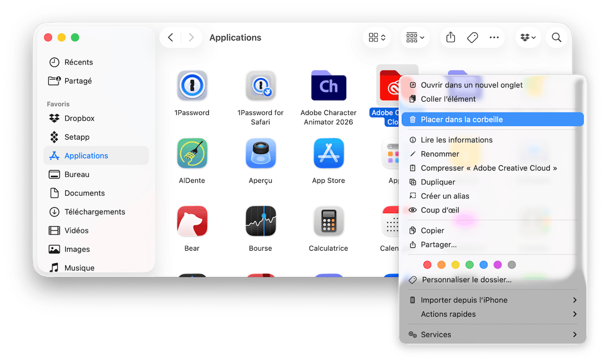 Faites un clic droit sur l'application que vous souhaitez supprimer, puis cliquez sur Placer dans la Corbeille