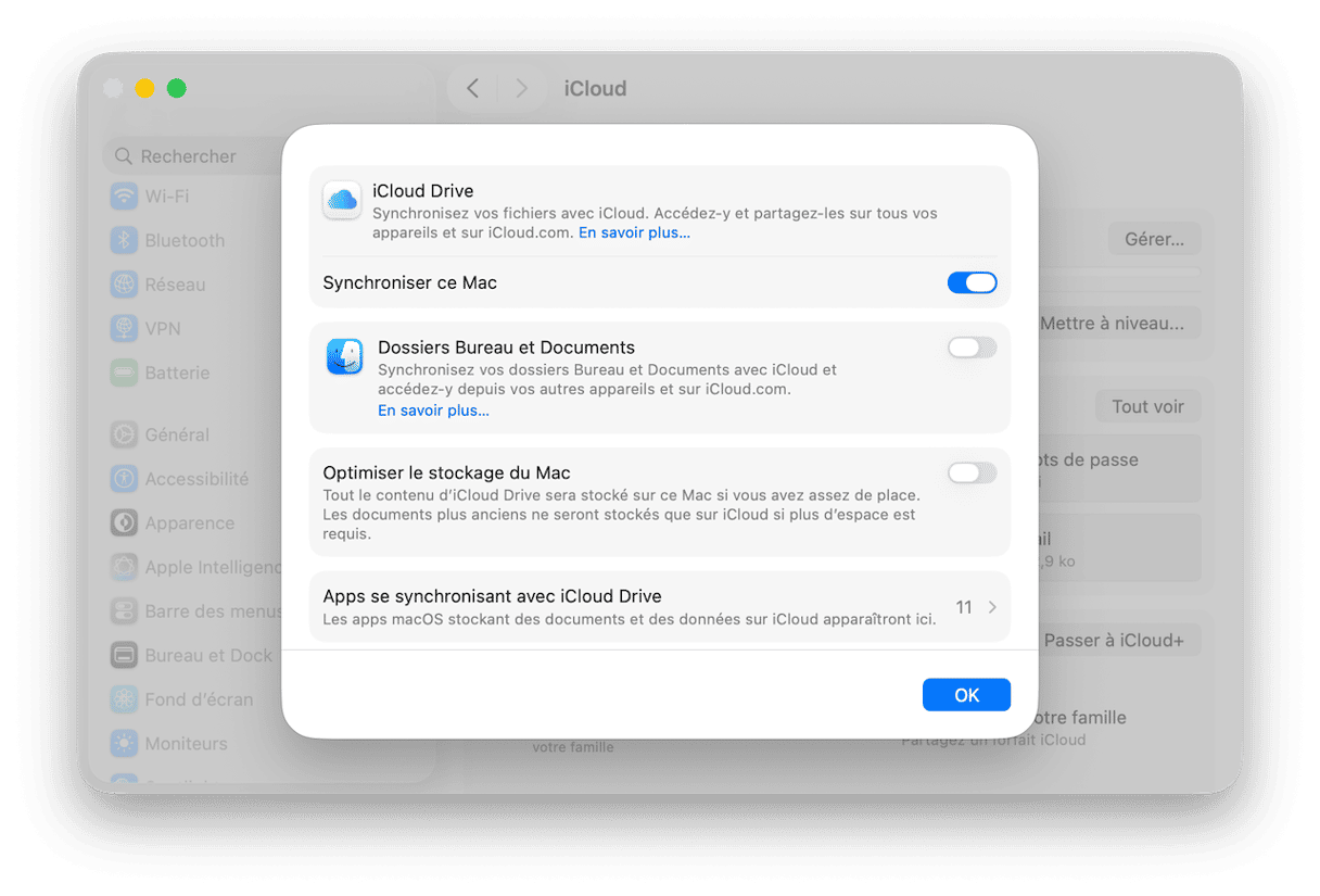 Ouvrez le menu Apple et rendez-vous dans R&eacute;glages Syst&egrave;me > Compte Apple > iCloud