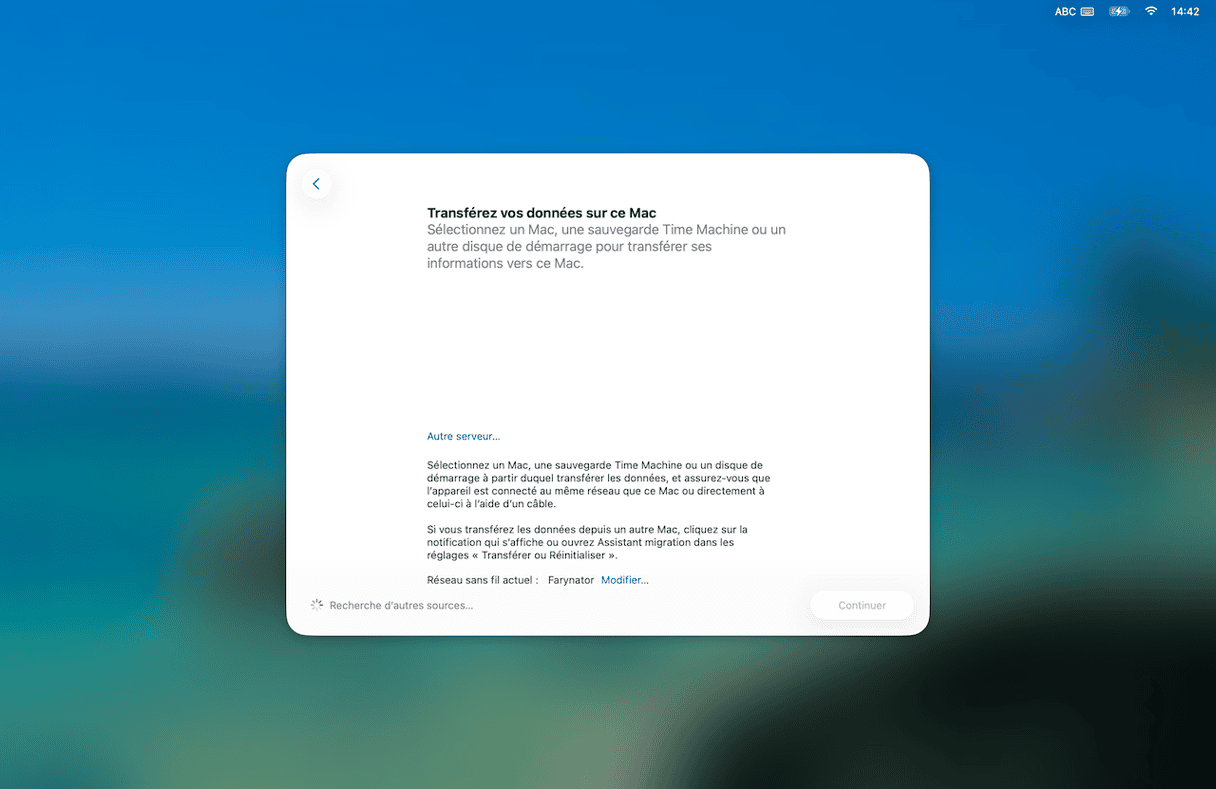 S&eacute;lectionnez ensuite l'autre Mac, cliquez sur Continuer, et choisissez la cat&eacute;gorie de fichiers que vous voulez transf&eacute;rer