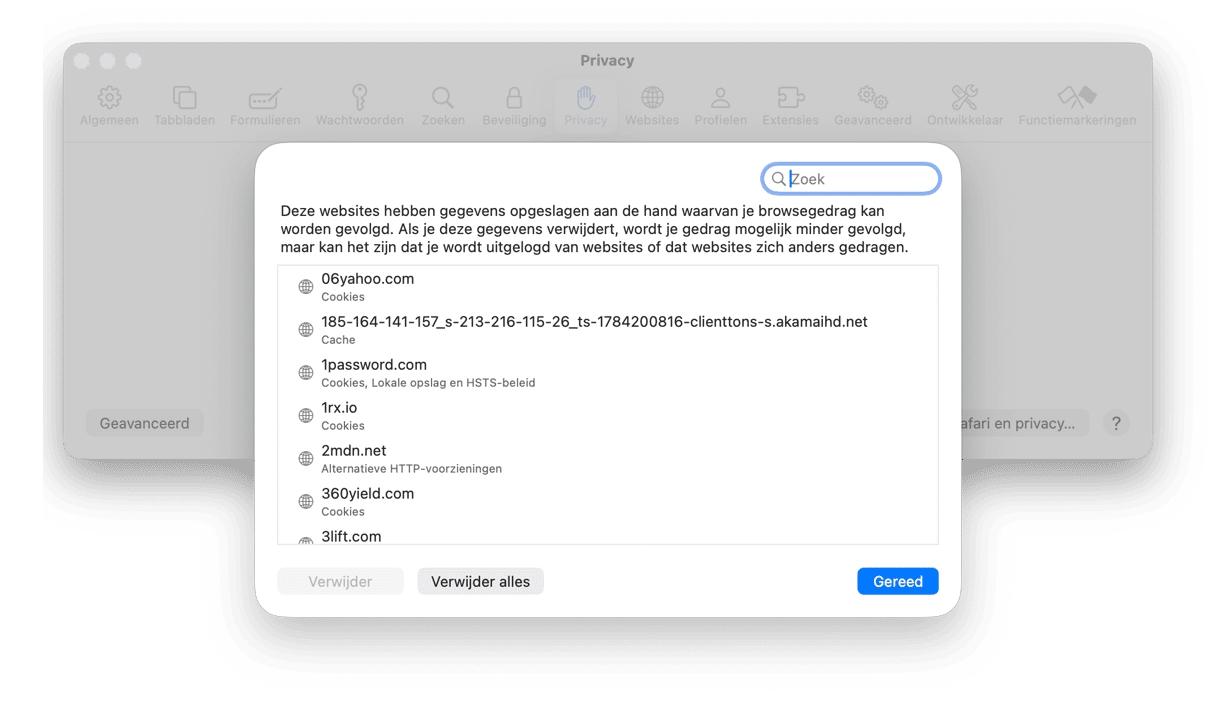 Wis de cookies in Safari
