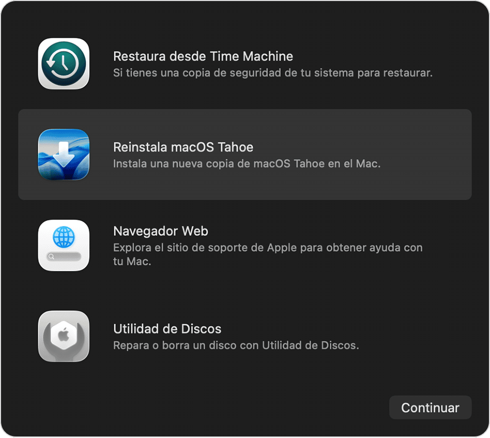 clic en Reinstalar macOS en la lista de utilidades