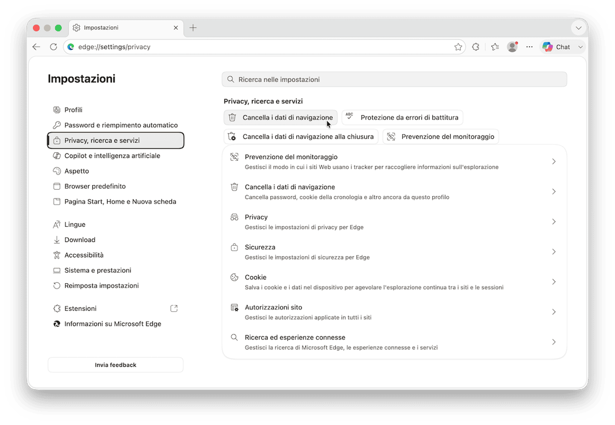 Come svuotare la cache di Edge sul Mac