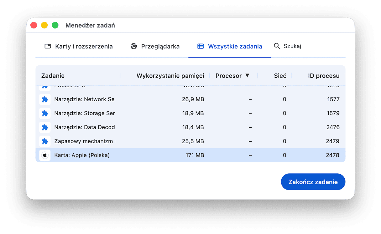 Wybierz Więcej narzędzi - Menadżer zadań