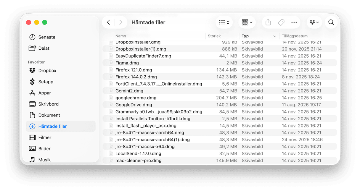 S&ouml;k i mappen H&auml;mtade filer